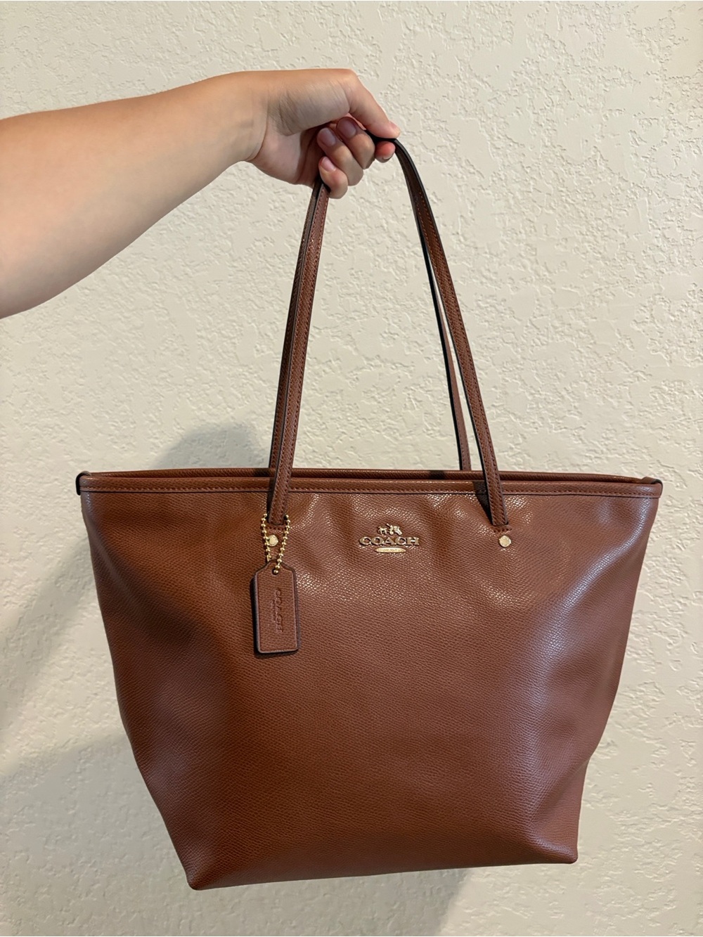 Coach Brown Leather Tote Bag with Gold Hardware